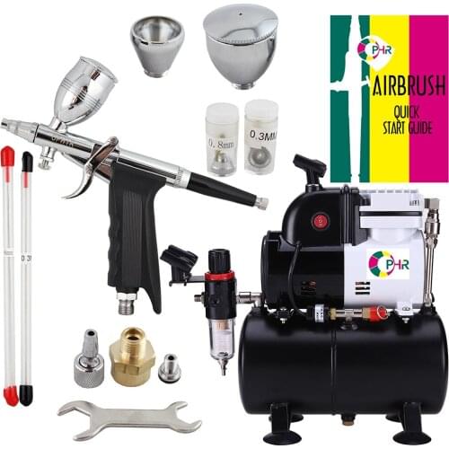 OPHIR Professional Spray 0.3mm,0.5mm,0.8mm Airbrush Kit with Airbrushing Compressor Air Tank for Tanning Wall Car Paint Model