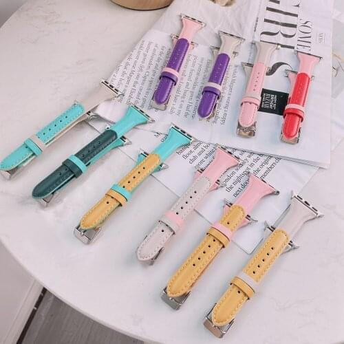 Slimmer Leather Strap for Apple Watch 44mm 40MM Band Series 6SE 5 Mix Color Wristband for iWatch 4 3 2 1 38mm 42mm Replacement