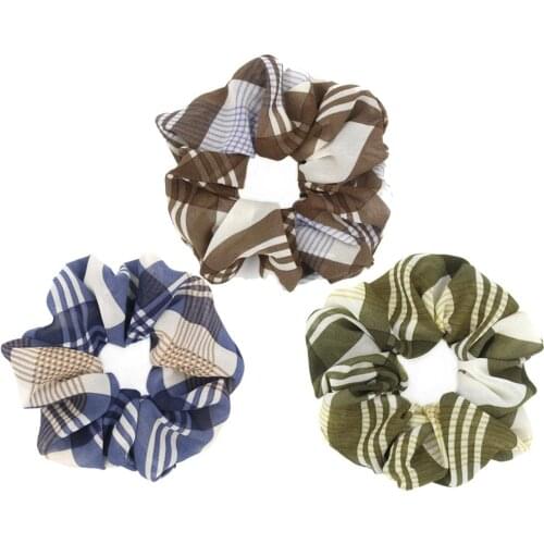 Furling Girl 1 PC Chiffon Check Hair Bands Hair Scrunchies Ponytail Holder Women Hair Accessories