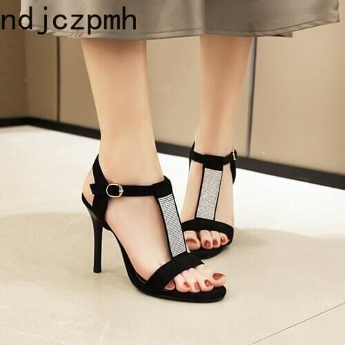Womens Sandals Summer Fashion Sexy The New Crystal Open Toe Buckle High Heel Comfortable Womens Shoes Plus Size 32-45 Black