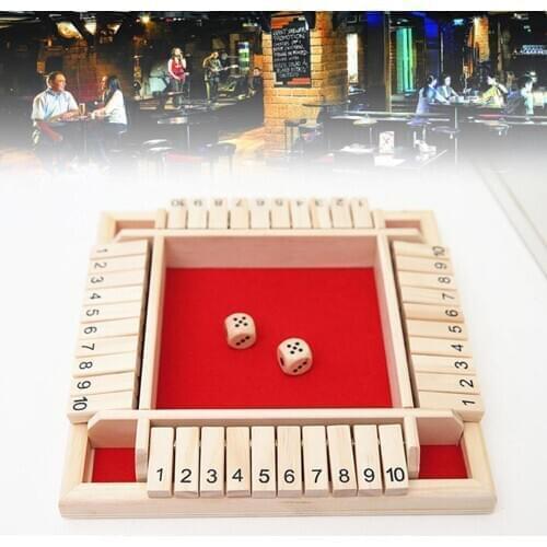Shut The Box Board Game Dice Set Deluxe Four Sided 10 Numbers Board Game Party Club Drinking Games for Adults Families