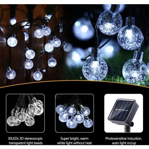 Wedding Home Indoor Decoration Crystal Balls Solar Light 20/30 LED 7/5m String Lights Waterproof Outdoor Lights