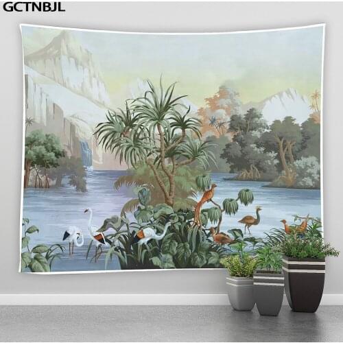 Tropical Rainforest Tapestry Wall Hanging Family Bedroom Decor Polyester Fabric Bohemian Plant Art Landscape Printing Blanket