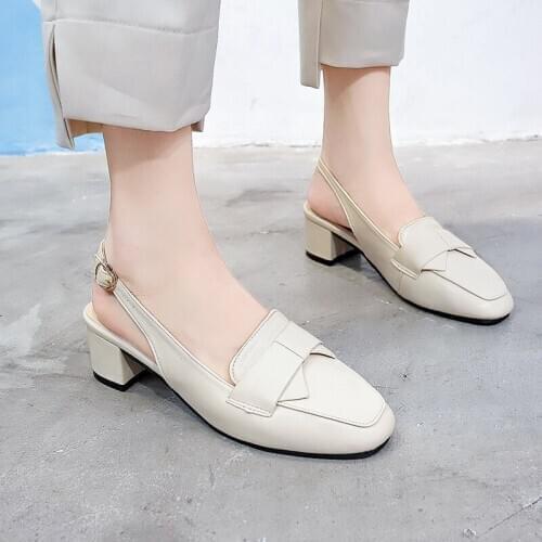 Womens fashion wild simple summer sandals Square toe loafers Bare heels Young women spring Single shoes zapatos mujer U22-76