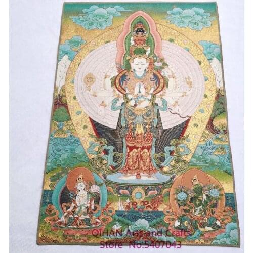 Thousands of hands thousand eyes Avalokitesvara portrait tapestry show Thangka embroidery decorative painting hanging painting n