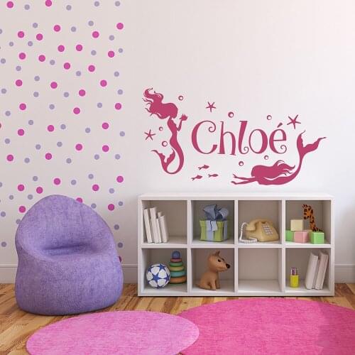 Girl Name Mermaid Wall Decal Personalized Girls Name Custom Wall Sticker for Girls Room Bedroom Vinyl Mermaid Wall Decor X212