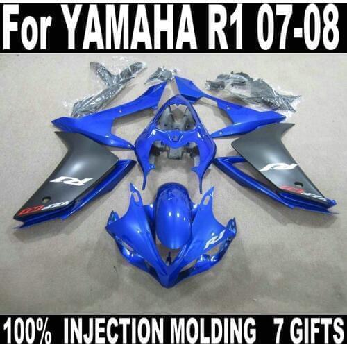Aftermarket body parts fairings for Yamaha injection molded YZF R1 07 08 blue black motorcycle fairings set YZFR1 2007 2008 BD21