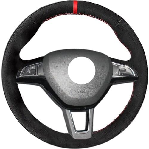 Alcantara Suede Leather Car Steering Wheel Cover for Skoda Octavia 2017 Fabia 2016 2017 Rapid Spaceback 2016 Superb (3-Spoke)