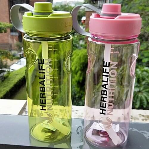 Factory price new arrvial 1L 2L herbalife green pink sports Adults Food grade plastic straw water bottle with lid scale mark