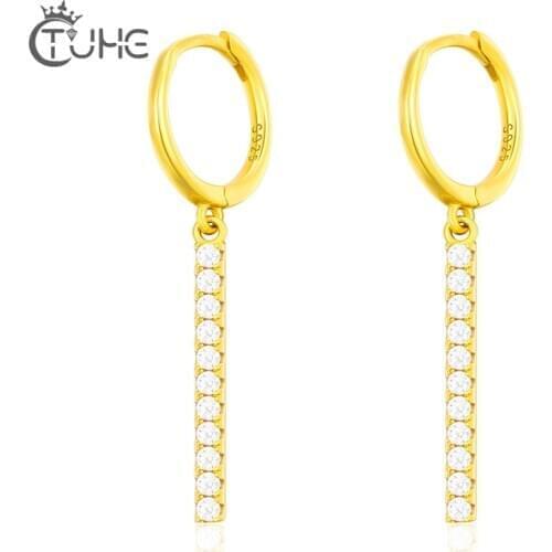 925 Sterling Silver Earrings For Women One Row Crystal Long Drop Earring Girl Aretes Ear Fashion Jewelry Wedding Engagement Gift