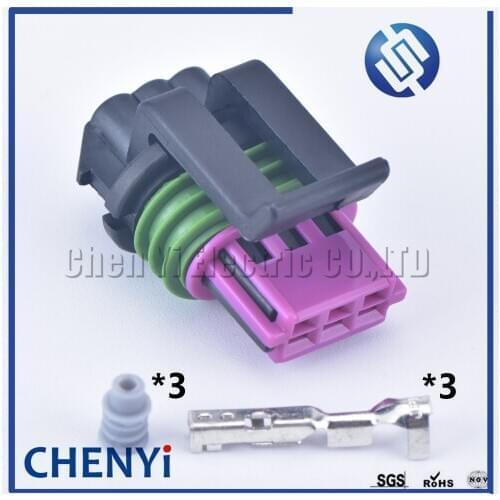1 Set Delphi 3 Pin Way female Car Auto Waterproof Electrical sensor connector Plug , purple cilp