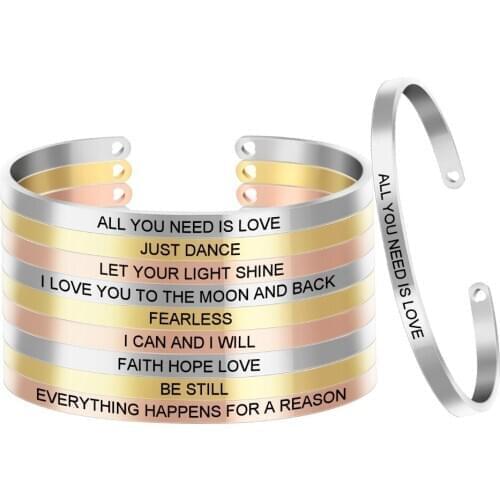 10pcs 3 Colors Stainless Steel Mantra Bracelet Open Cuff Inspiration C Bangle Personalized Customized Logo SL-060*10