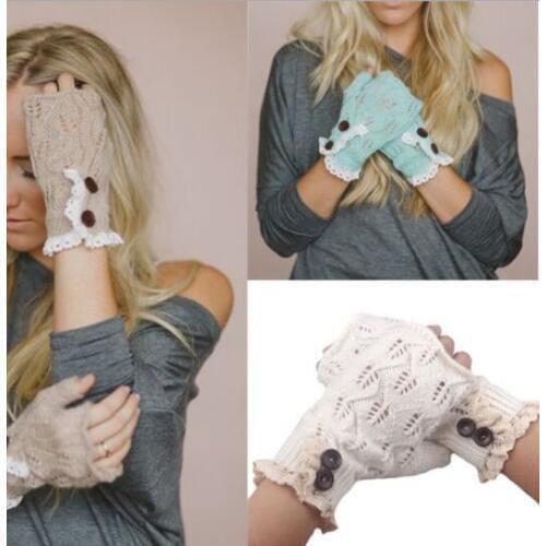 2015 western style Christmas women girls solid Lace button Knitted leaf lace Fingerless Gloves Arm Warmers 100pairs/lot #3902
