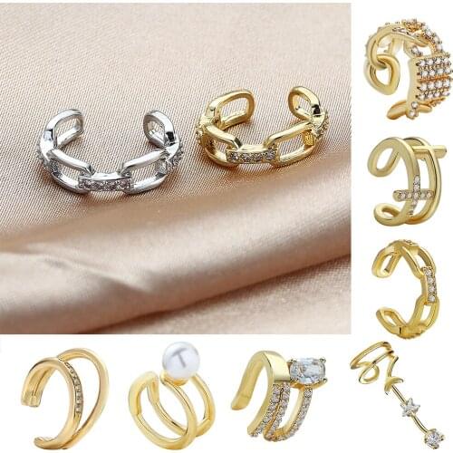 2021 Fashion Gold Ear Cuff Cross Clip Earrings For Women Geometric C Shape Micro Pave Zircon Earrings Without Piercing Earcuff