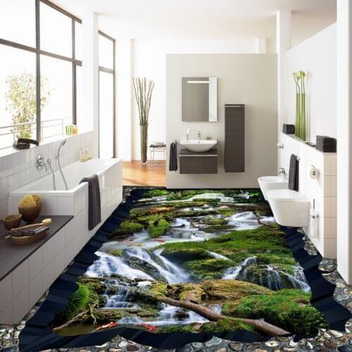 Free Shipping waterproof thicken floor mural bathroom home courtyard Beautiful Creek Carp huge 3D floor wallpaper