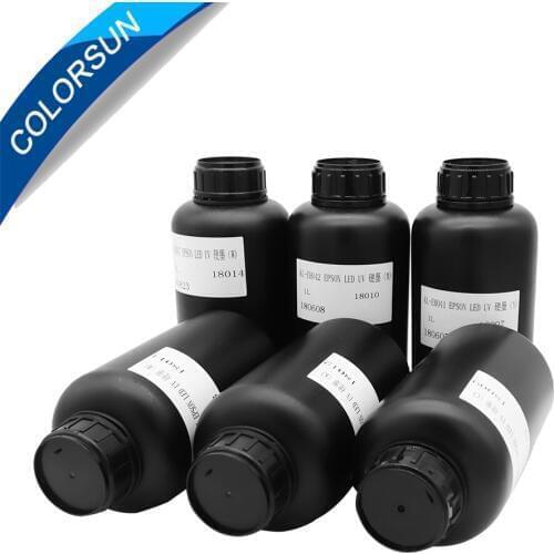 6pcs*500ml UV ink (C/M/Y/K/W/W ), 1*Cleaning liquid(500ml), 1*UV Additives(100ml),1* UV Viscosity liquid(100ml) for UV Printer