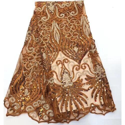 African lace fabric 2020 high quality lace french mesh fabric beaded sequins nigerian lace fabrics for wedding dress CD3229
