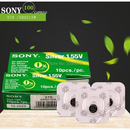 100PCS sony 379 Battery AG0 LR521 521 1.55V sr521sw CX63 Single grain packing Watch Button Cell Battery Toys Remote Coin Battery