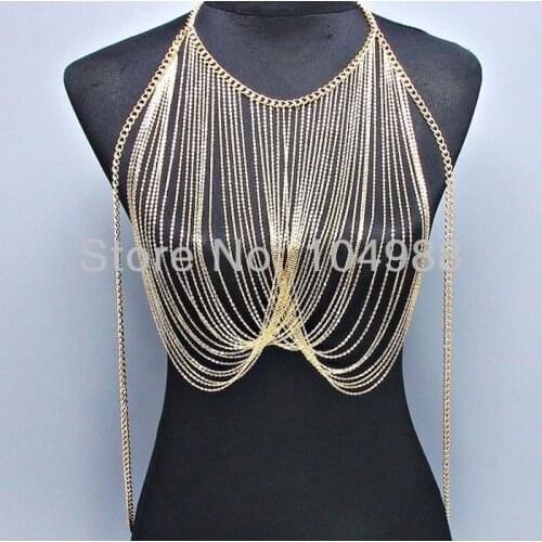 FREE SHIPPING New Style Gold OR Silver Colour Shine Chains Harness Bikini Beach Party Slave Harness Body Chians jewelry