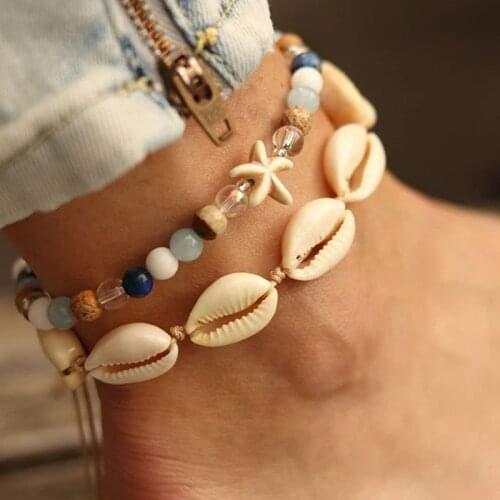 VAGZEB Boho Shell Rope Anklets For Women Crystal Beads Charm Anklet Beach Barefoot Bracelet ankle Leg Chain Foot Jewelry