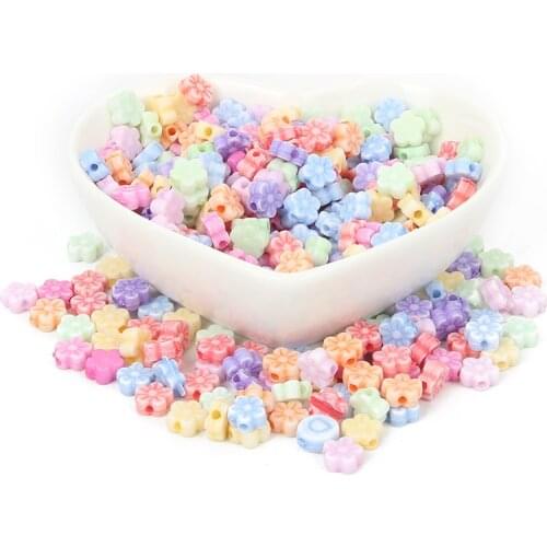 300Pcs Mixed Flowers Acrylic Beads 7x4mm For Jewellery Marking Loose Spacer Beads Bracelet Necklace Charm Jewelry Finding