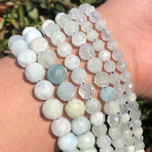 AA Natural Faceted Blue Aquamarines Stone Beads Gem Loose Spacer Beads For Jewelry Making DIY Bracelets 7.5"Inches 6/8/10mm