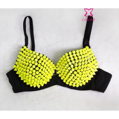Candy Colors Push Up Bra Top Sexy Resin Rivet Studded Bras Punk Corsage Underwear Women Lingerie Club Wear Brassiere