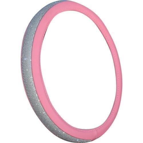 Steering Wheel Cover Rhinestones Leather Steering Wheel Protector Universal fit for most standard 15 inches car steering wheels