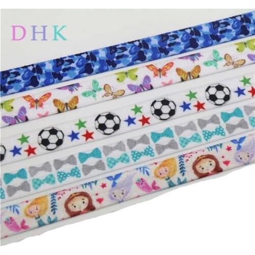 DHK 5/8'' 5yards ball butterfly girl camo printed Fold Elastic FOE stretch ribbon hairbow headwear headband DIY OEM C1667