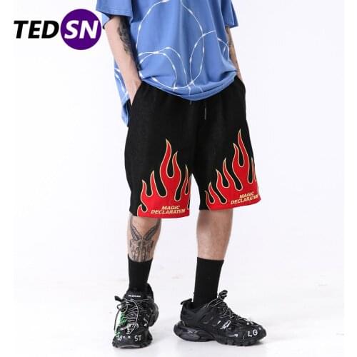 Hip Hop Frie Printed Casual Denim Shorts Men Fashion Cotton Joggers 2020 Summer Streetwear Knee Length Harem Short