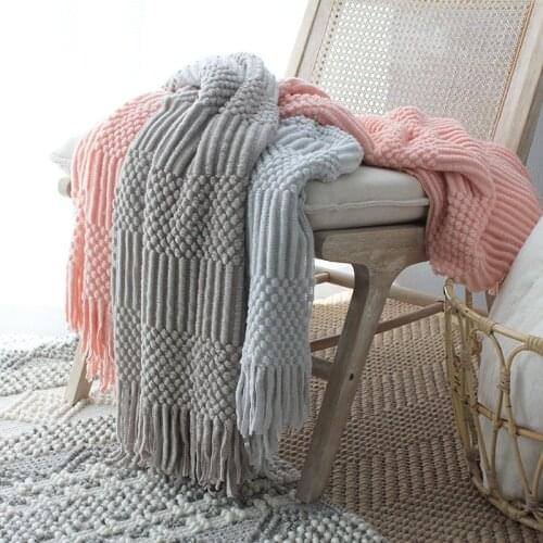 Plaid Sofa Bed Knitted Blanket with tassel Nordic Style Travel Car AirCondition Hubble-bubble Knit Throw Blanket Cover Bedspread