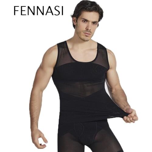 FENNASI Shapewear Mens Sports Body Suit Tight Net Cloth Thin-Style Fitness Girdle Chest Tuck-In Body-Shaping Vest