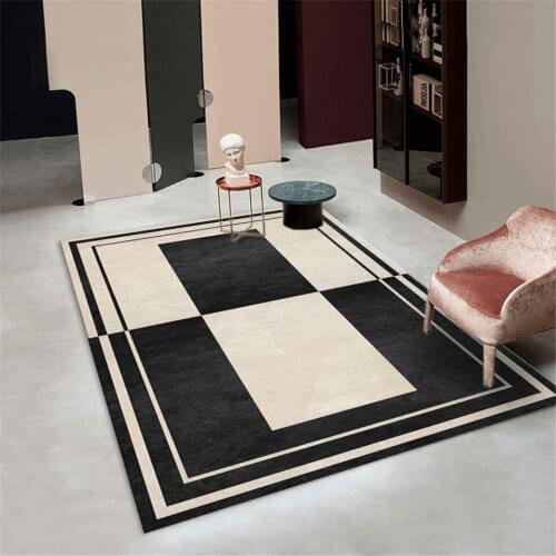 Modern Black Beige Living Room Carpet Geometric Pattern Large Hallway Mat Bedroom Carpet Simple Sofa Rug Soft Non-slip Luxury