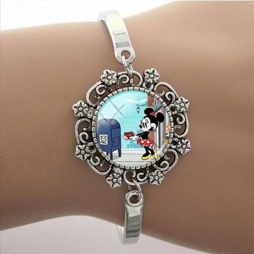 Disney Creative Design Mickey Bracelet Mickey Mouse Photo Cabochon Bracelet Dome Bracelet Lace Glass Charm Bracelet Jewelry