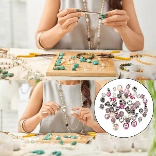 50 Pcs Large Hole Metal Beads Charms Handcrafts Spacer Beads European Beads Loose Spacers for DIY Bracelet Jewelry Making 40GB