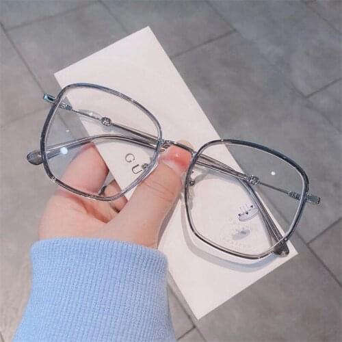 Fashion Women & Men Anti-Blue Glasses Personality Polygon Eyeglasses Oversize Frame Glasses Alloy Eyewear