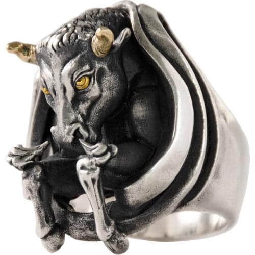 New 25 Silver Cattle Rings For Men Retro Ring Punk Hip hop Ring Band Rings Brand Fashion Jewelry Male Skull NO50