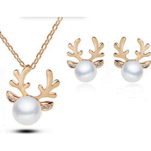 New Simulated Pearl Jewelry Sets Antlers Christmas Tree Gold/Silver Plated Statement Earrings Necklace Jewelry Sets
