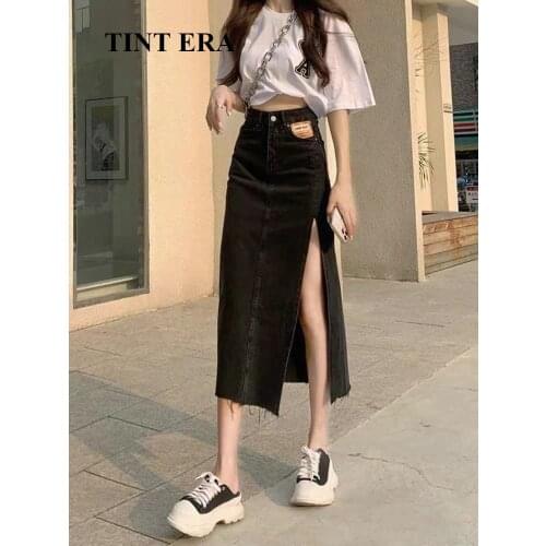TINT ERA Spring Summer Denim Skirt Female High Waist A-line Bag Hip Irregular Long Skirts Womens Harajuku Clothes Goth Y2K