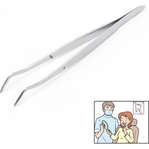 Stainless Steel Tweezers Serrated Curved Dental Instruments Dental Tool