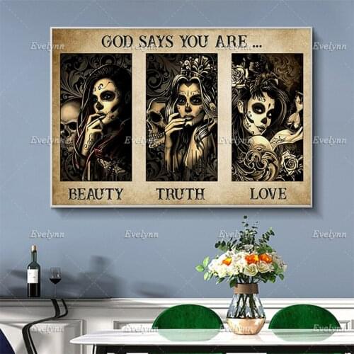 SugarSkull Girl Poster God Say You Are Beauty Day Of Dead Halloween Wall Art Prints Home Decor Canvas Unique Gift Floating Frame