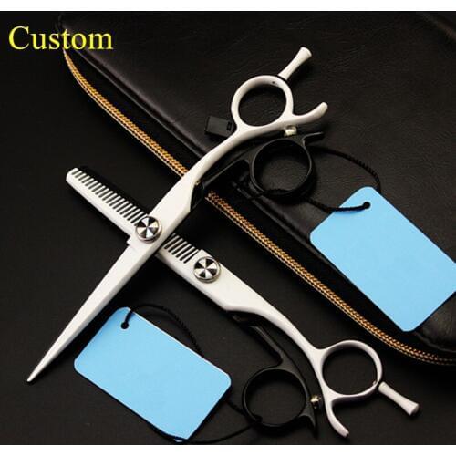 Custom name professional japan 440c 6 inch white hair scissors cutting makas barber salon thinning shears hairdressing scissors