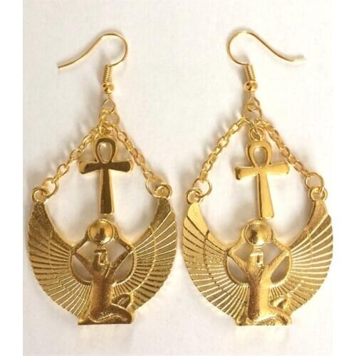 Goddess Isis Ancient Egyptian Earrings Gold Color Cross Fashion Girlfriend Women Retro Pendant Classica Jewellery Novelty 2021