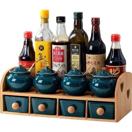 Nordic Phnom Penh dark green sugar bowl ceramic seasoning jar seasoning box household salt shaker kitchen supplies storage tank