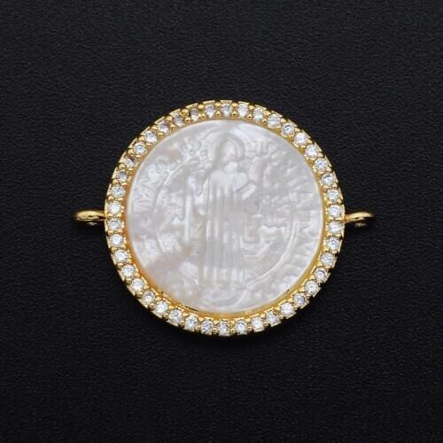 23x18mm CZ Zircon DIY Jewelry Shell Jesus Charm Connectors Wholesale Bracelet Making Connector Factory Sale OEM Order Accepted