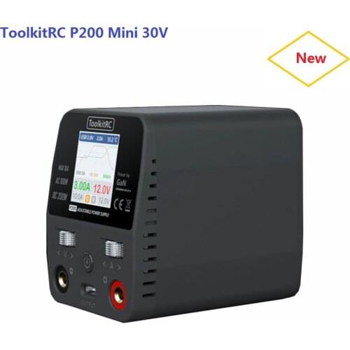 ToolkitRC P200 Mini 30V AC100W DC200W 10A GaN Adjustable Mini Desktop Power Supply USB Output
