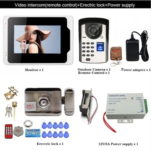 Video Intercom Wired Video Door Phone Doorbell with 7- inch Color Monitor and Fingerpeint Waterproof Doorbell Support Unlock