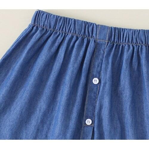 20CF Women Denim Blue Half-Length Shirt Extender Layering Faux Top Lower Sweep Mini Skirt False Hem Splitting Underskirt