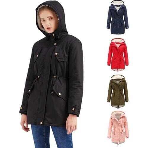 Womens Winter Warm High Quality Jacket Parka Women Windproof Hooded Collar Thicken Casual Pockets Adjustable Waist Outerwear