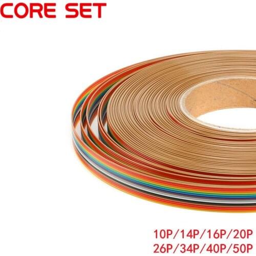 1Meter Flat Ribbon Cable 1.27mm Pitch Rainbow Cable Flat Color 10P 14P 16P 20P 26P 34P 40P 50P Way Spacing Wiring Wire for PCB